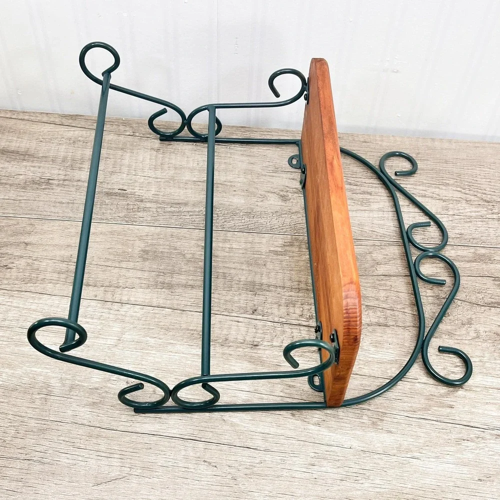 Vintage Bathroom Shelf with Towel Bar: Hunter Green Kitchen Shelf